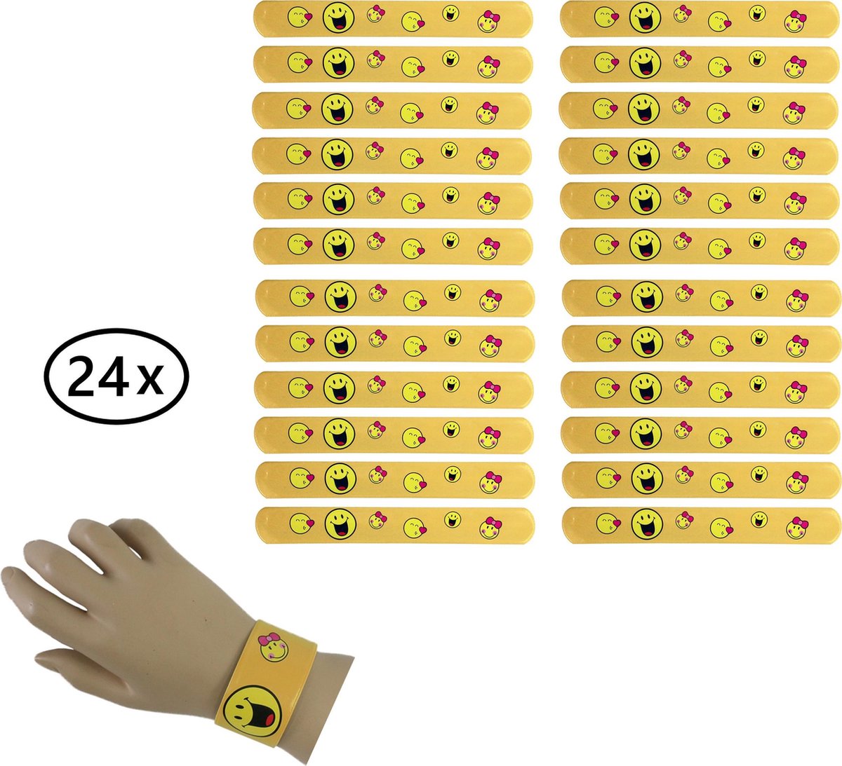 Klaparmband Smiley Emoji | Emoticon Traktatie | Set van 24 klaparmbanden